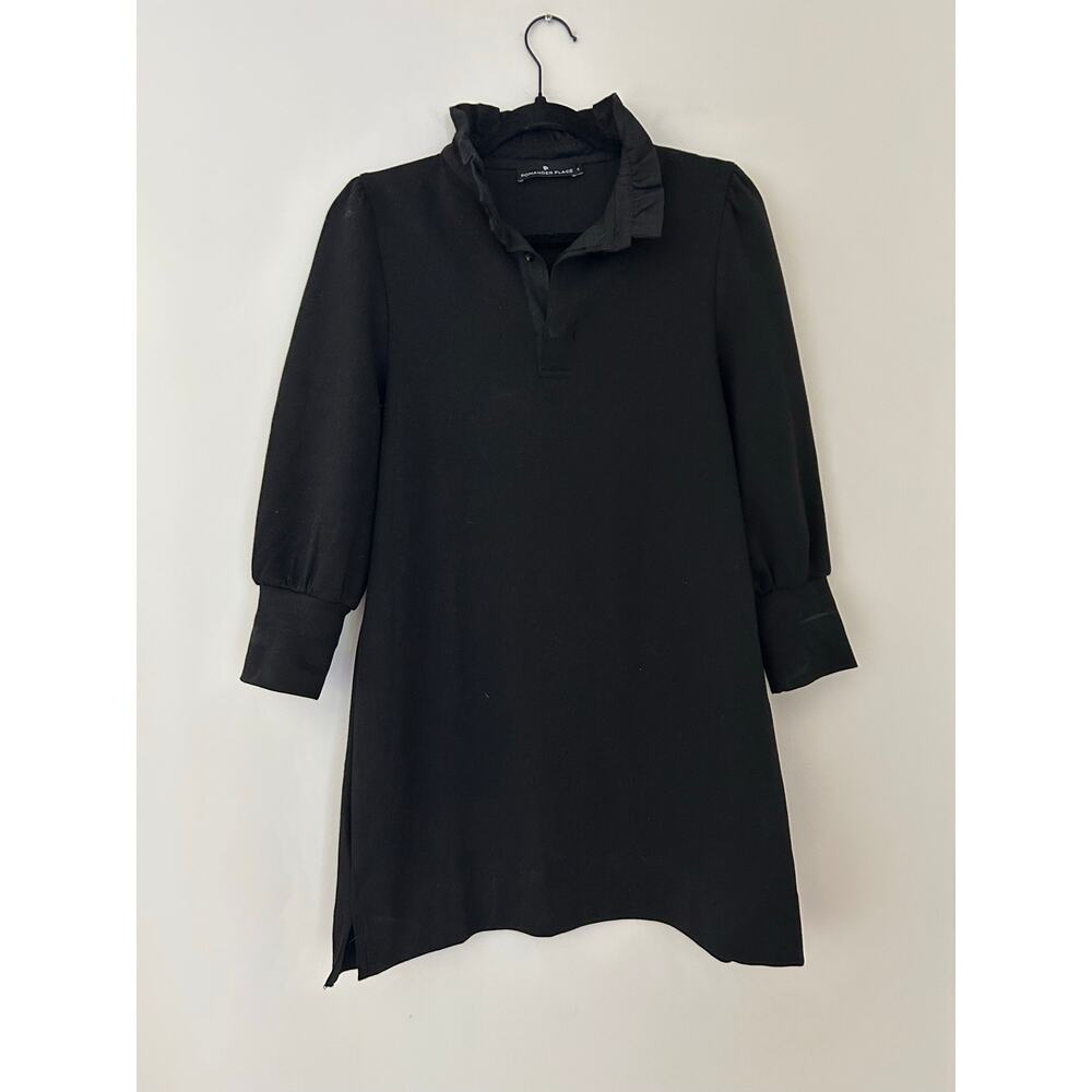Pomander Place Tuckernuck Charlotte Terry Dress Black Ruffle Collar 3/4 Sleeves - Picture 3 of 9